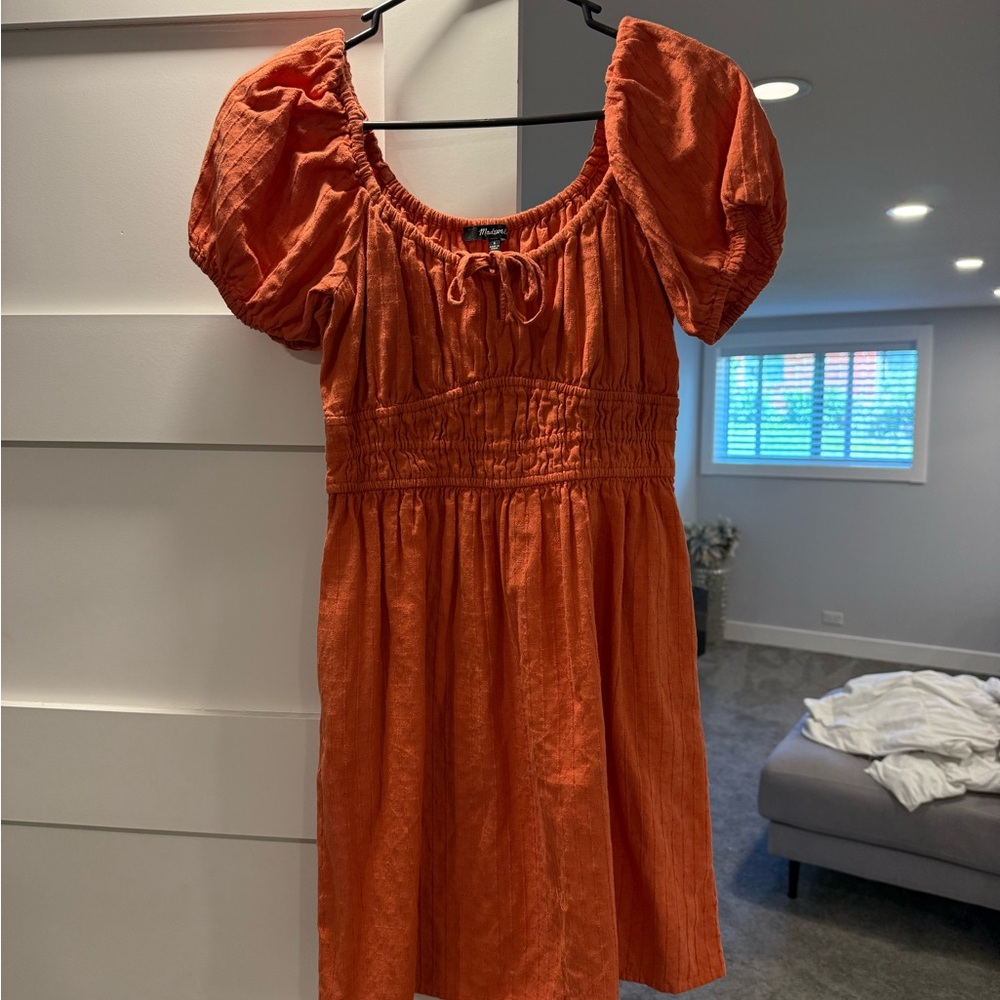 Madewell Orange Puff Sleeve Dress